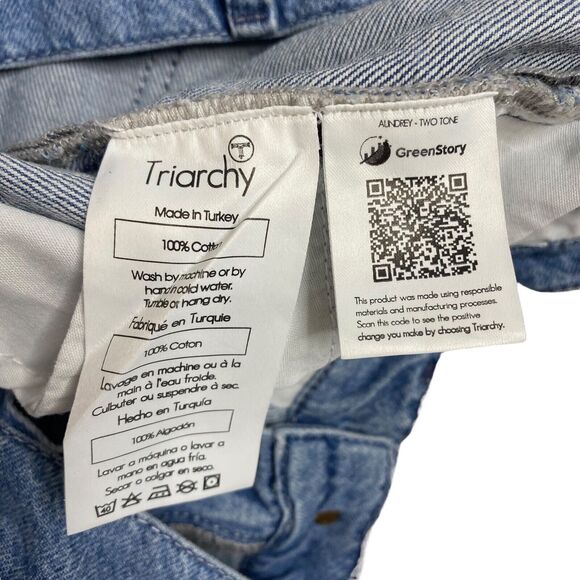 TRIARCHY Audrey Two Tone Cropped High Rise Tapered Jeans Size 29 Patchwork - Picture 5 of 8